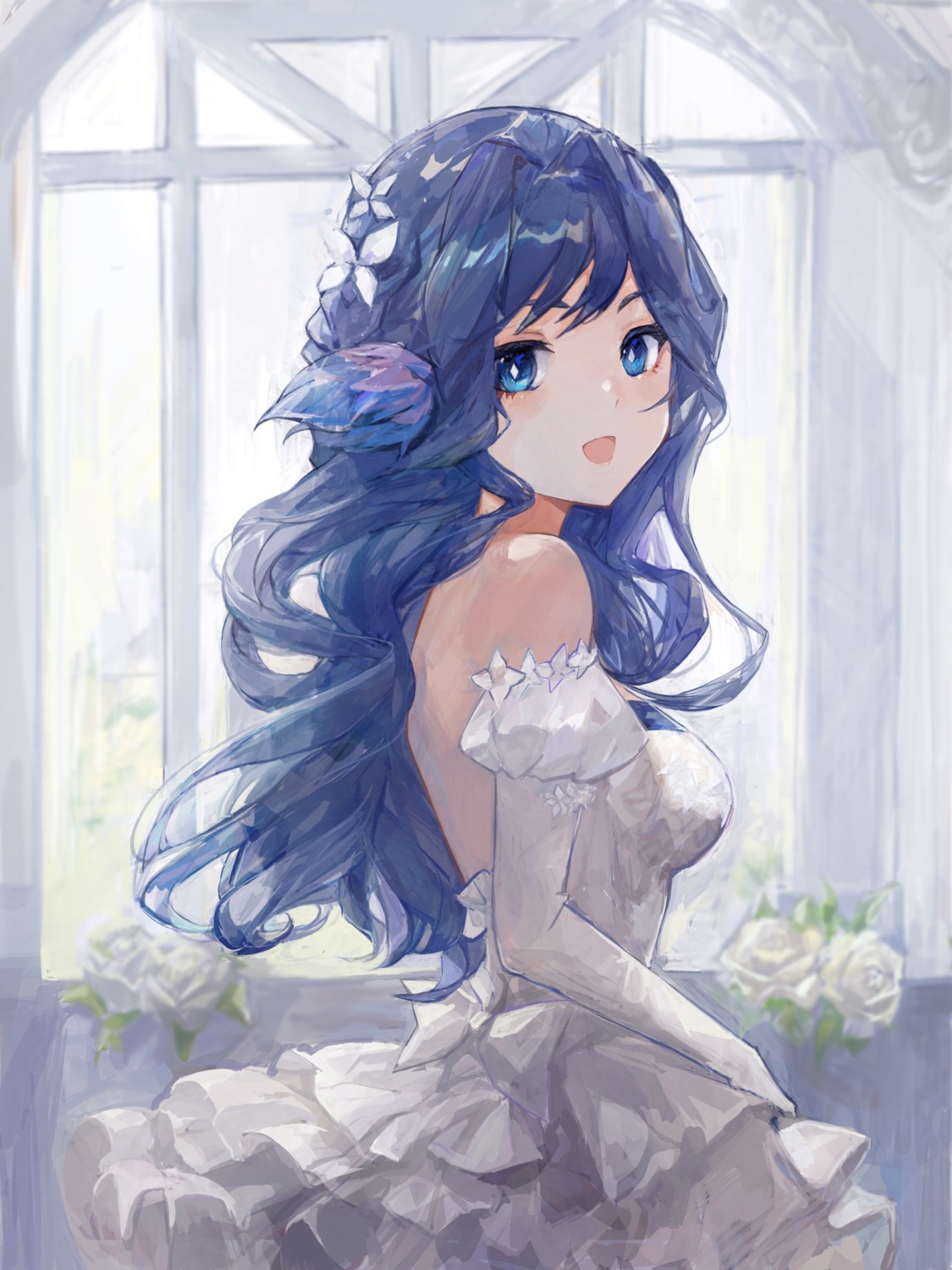 arknights astesia_(arknights) dress no_bra qianzhu wedding_dress