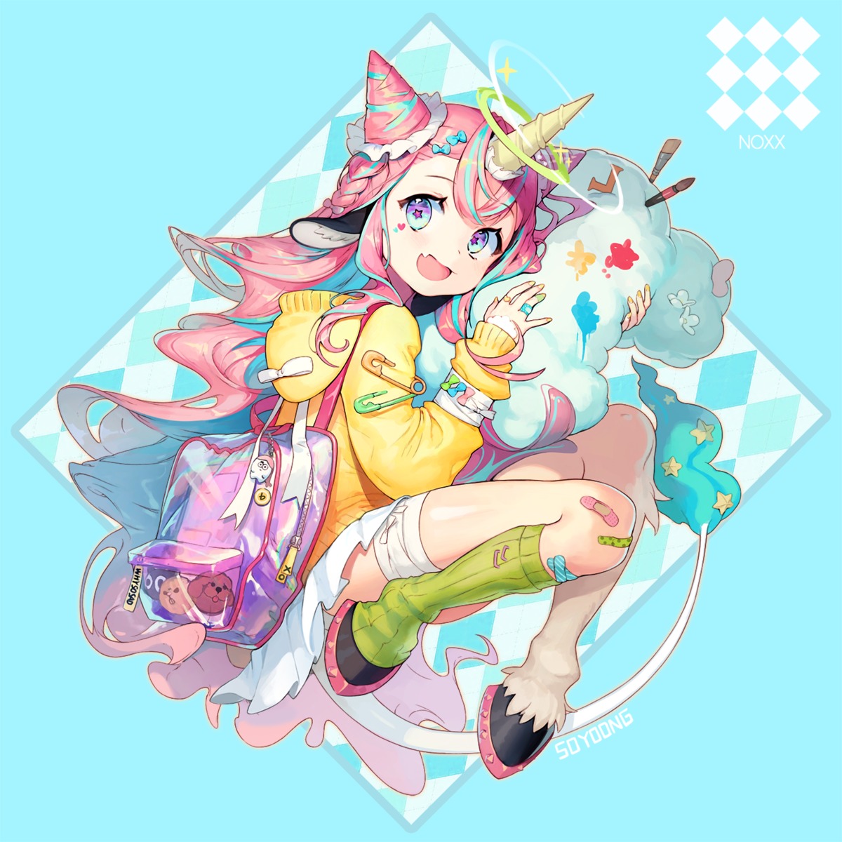 animal_ears bandages bandaid horns skirt_lift soyoong_jun tail