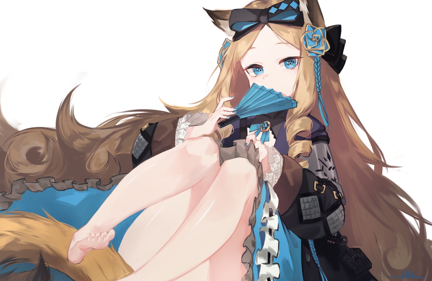 animal_ears arknights feet iris_(arknights) libiadan skirt_lift tail