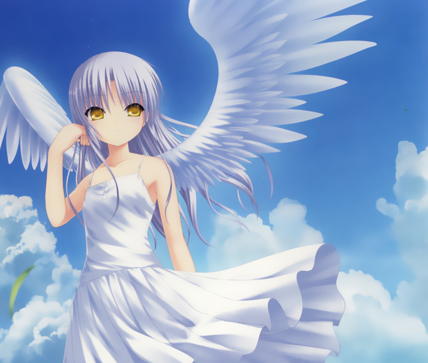 angel angel_beats! dress key na-ga skirt_lift summer_dress tenshi wings
