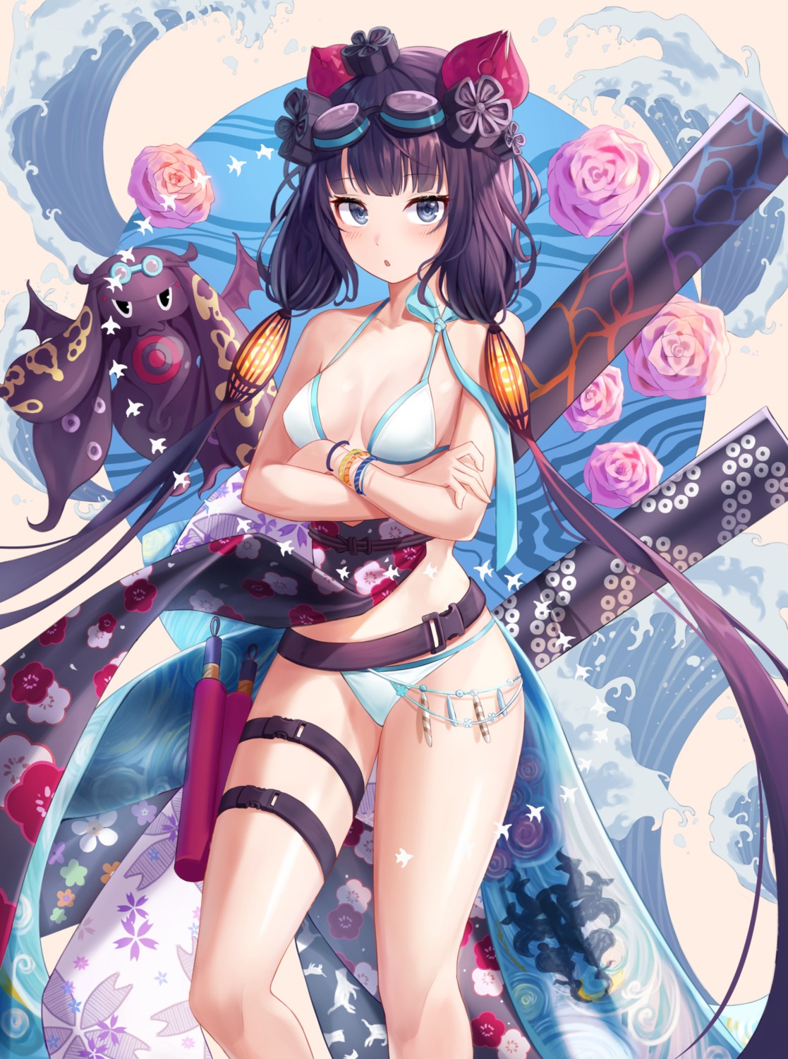 bikini cleavage fate/grand_order garter katsushika_hokusai_(fate) niji_(rudduf232) swimsuits