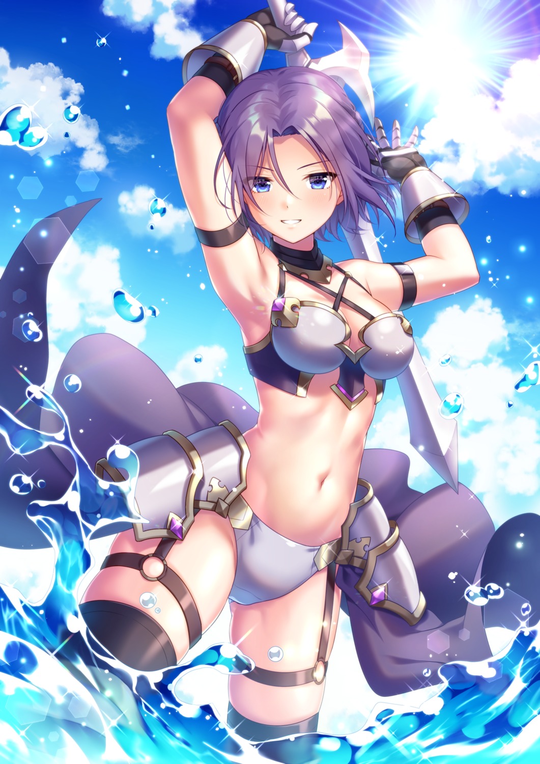 armor bikini_armor cleavage garter ichiren_namiro princess_connect princess_connect!_re:dive shirogane_jun sword thighhighs weapon wet