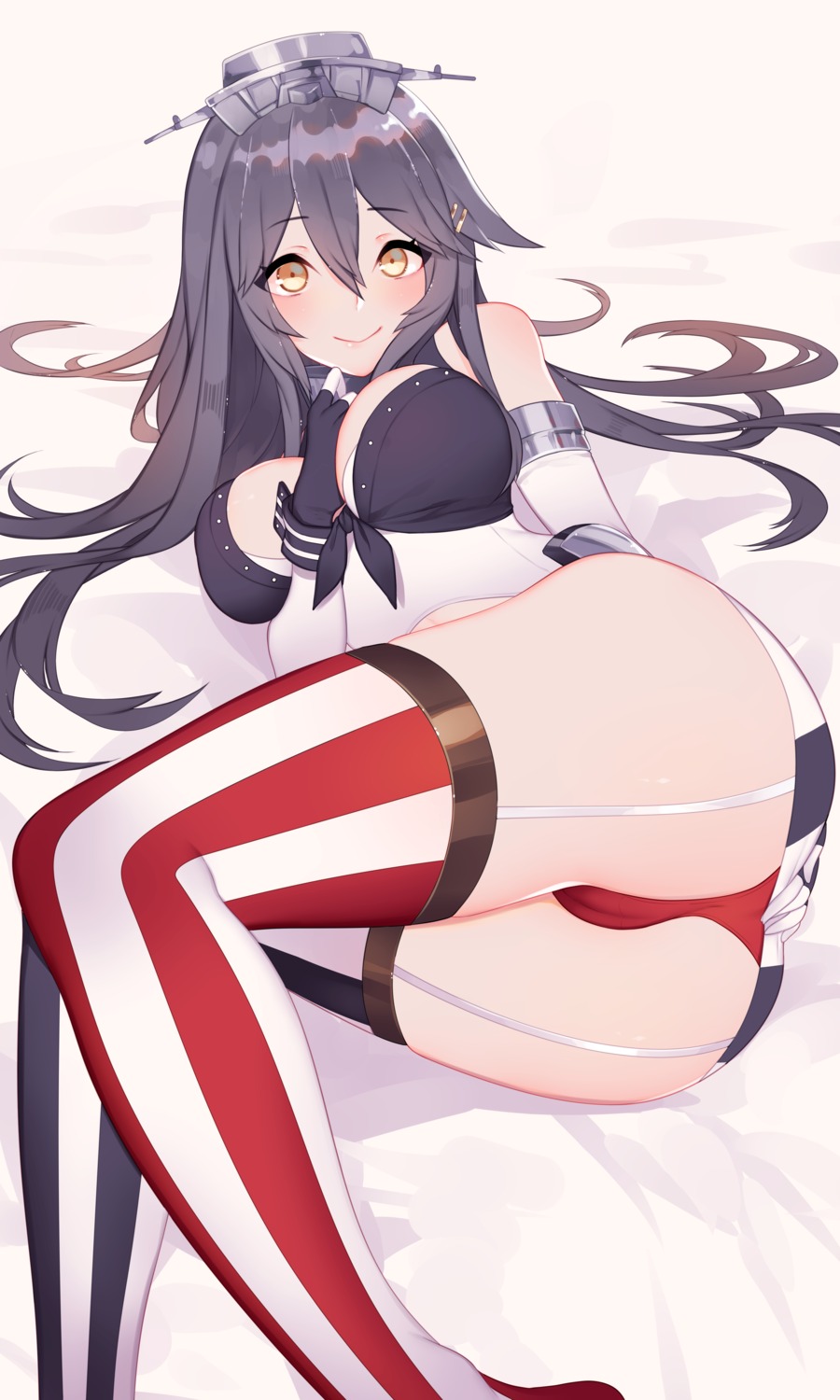 cameltoe cosplay haruna_(kancolle) iowa_(kancolle) kantai_collection nanoless open_shirt pantsu stockings thighhighs