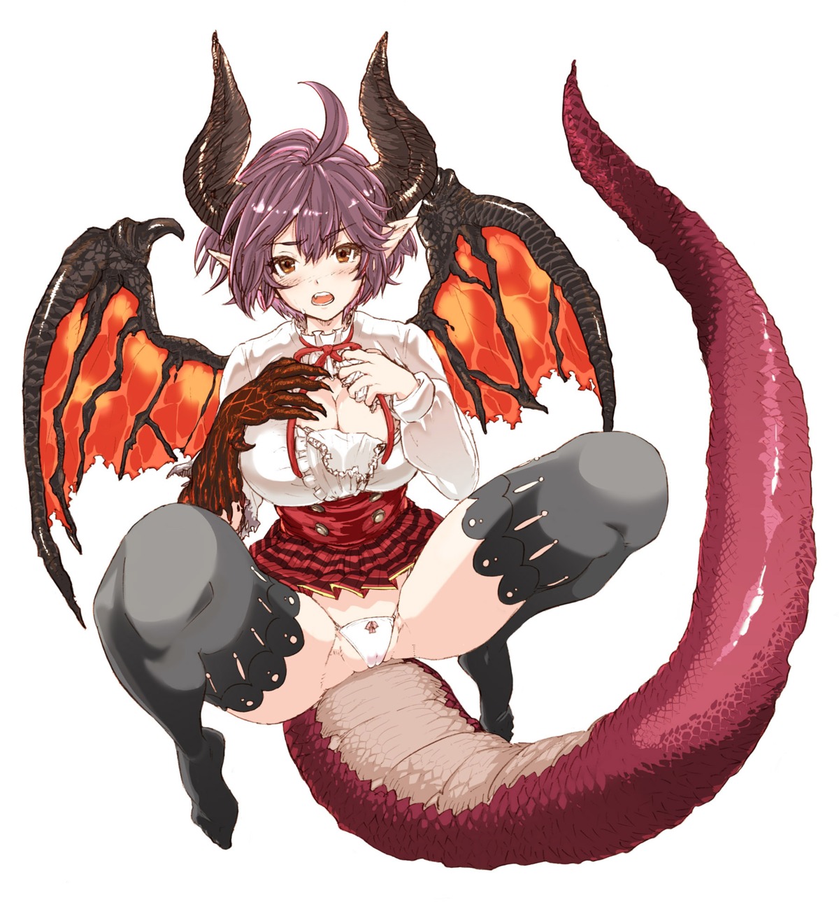 granblue_fantasy grea horns open_shirt pantsu pointy_ears shingeki_no_bahamut tail thighhighs unagi_(artist) wings