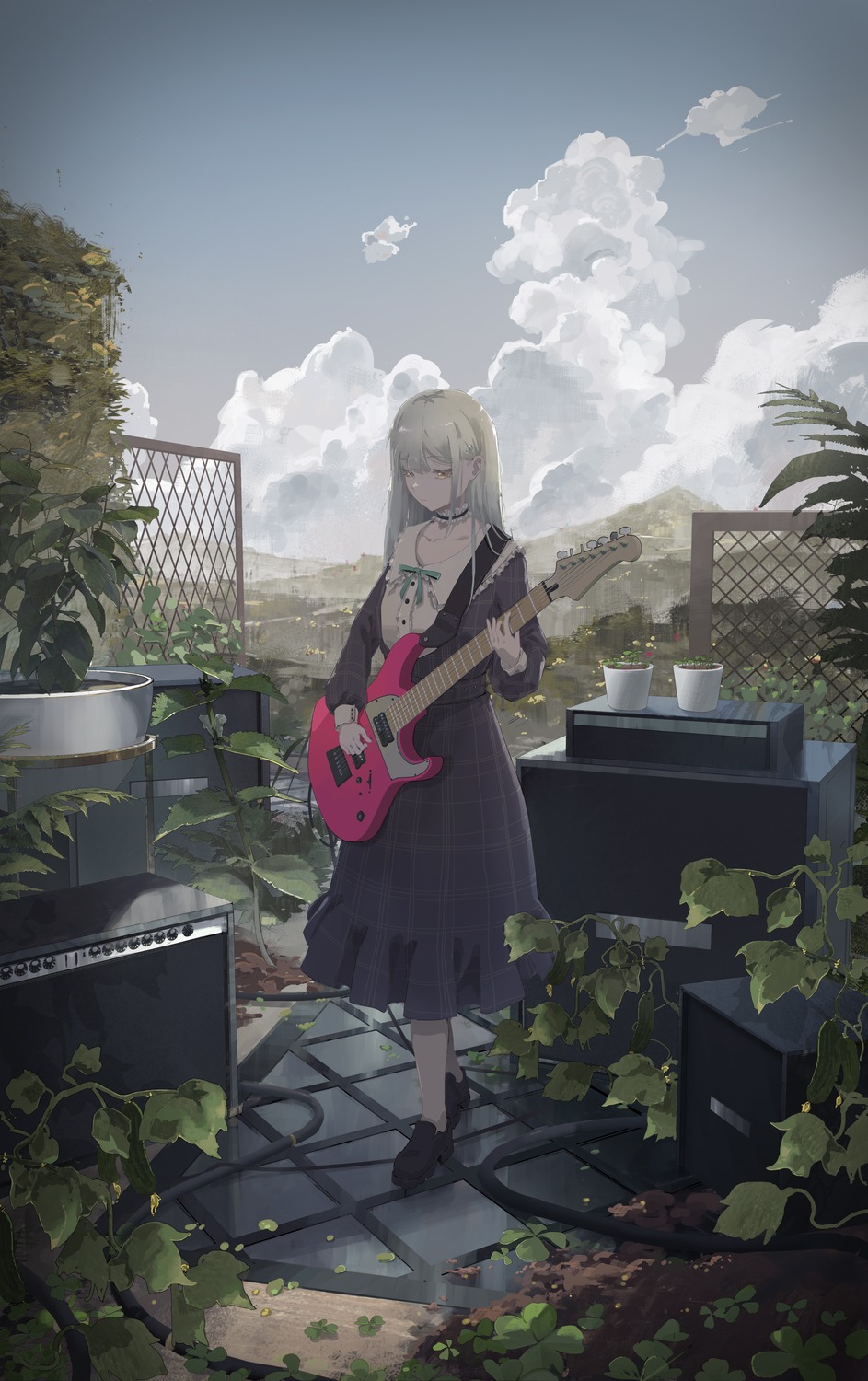 bang_dream! bang_dream!_ave_mujica dress guitar landscape pantyhose rotarran wakaba_mutsumi