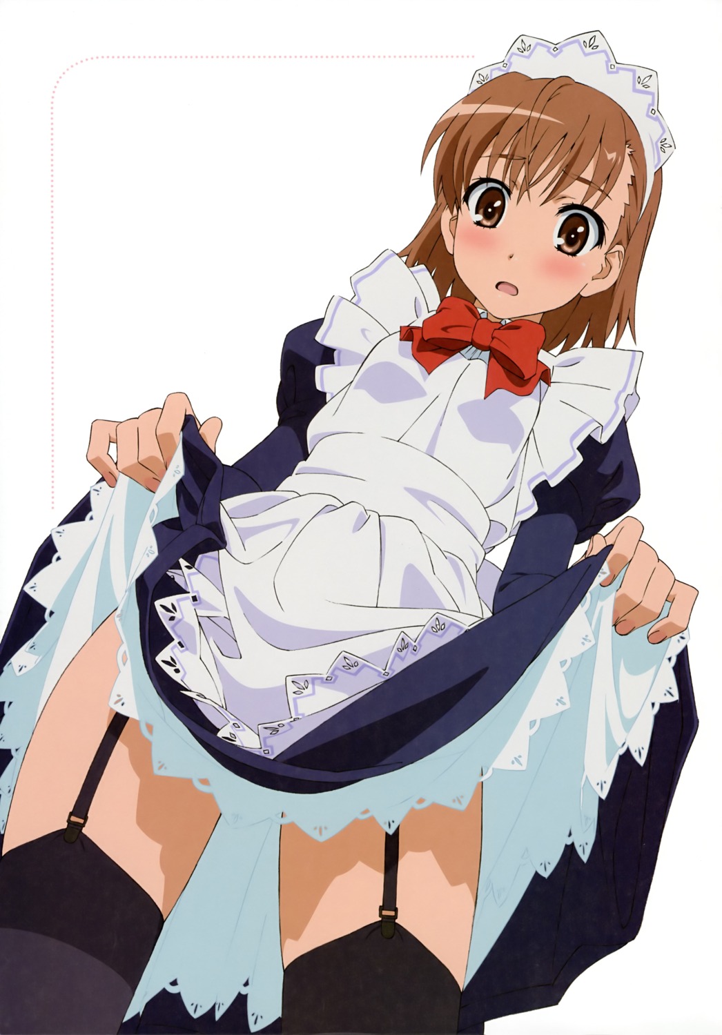 maid misaka_mikoto skirt_lift stockings thighhighs to_aru_kagaku_no_railgun to_aru_majutsu_no_index