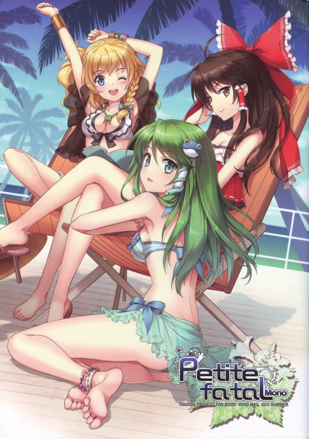 an2a bikini cleavage hakurei_reimu jpeg_artifacts kirisame_marisa kochiya_sanae swimsuits touhou wind_mail