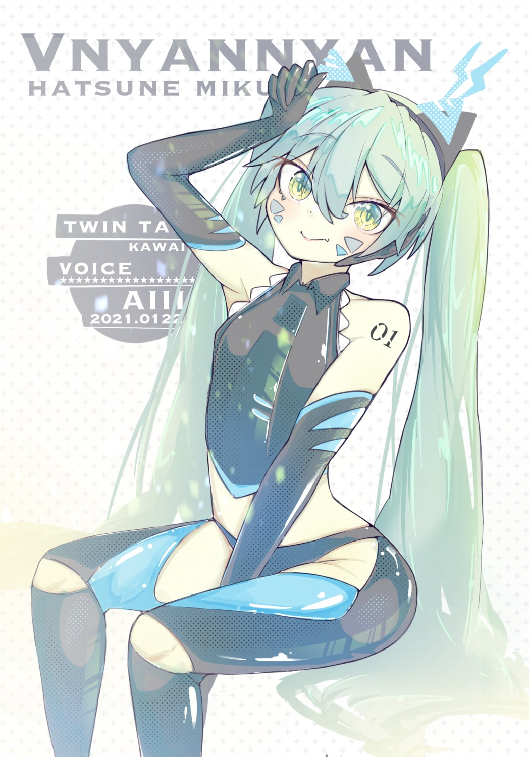 aasan hatsune_miku headphones tattoo vocaloid