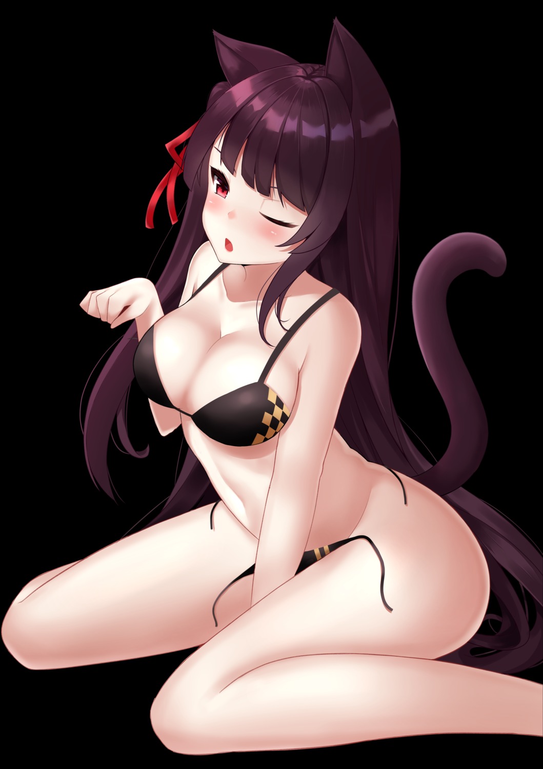 animal_ears bikini girls_frontline nekomimi nyanyang panty_pull swimsuits tail wa2000_(girls_frontline) wardrobe_malfunction