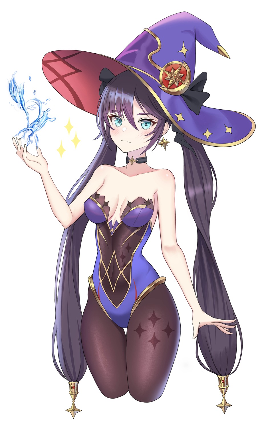 dalgam12 genshin_impact leotard mona_megistus no_bra pantyhose witch