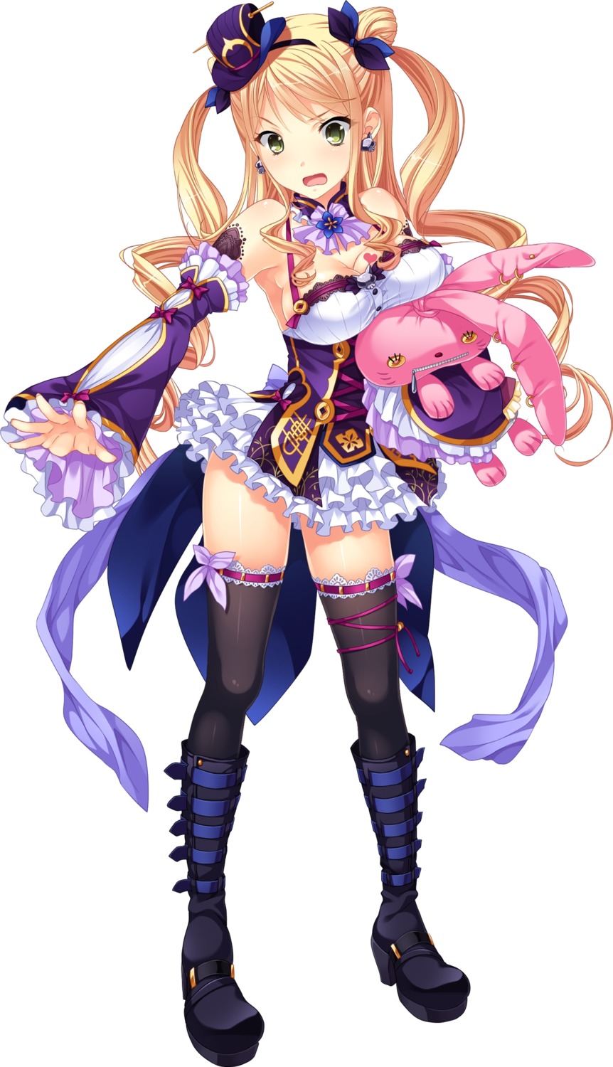 baseson cleavage garter heels koihime_musou natsuhiko soukou_koren thighhighs