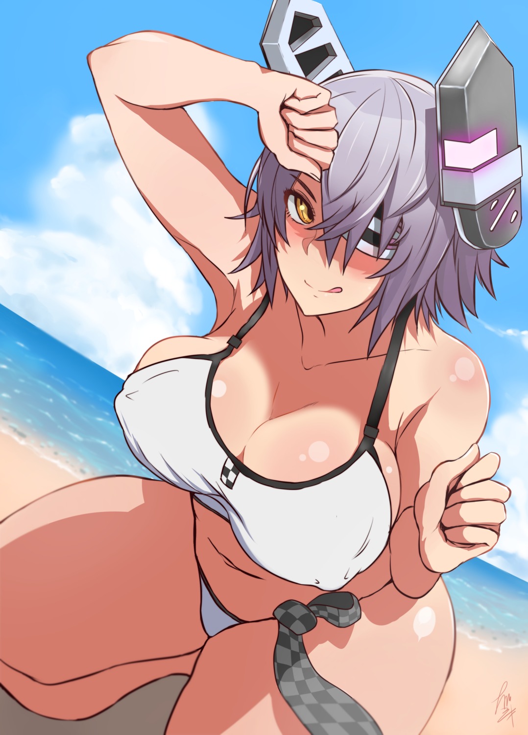 bikini cleavage erect_nipples eyepatch kantai_collection nabeshiki_(nabeyashiki) swimsuits tenryuu_(kancolle)