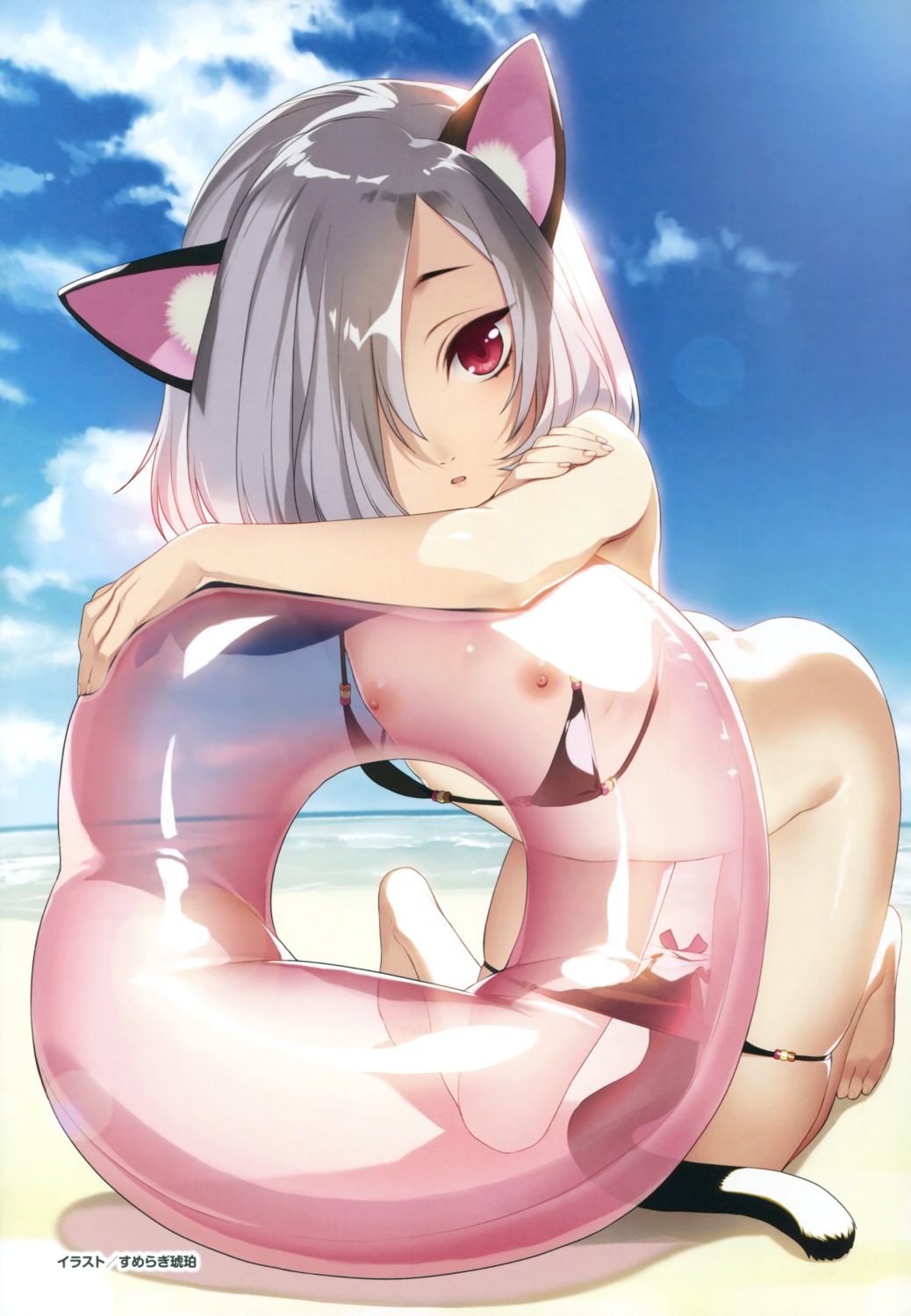 akeiro_kaikitan animal_ears bikini loli nekomimi nipples panty_pull silky's_plus_wasabi sumeragi_kohaku swimsuits tail velvet_(akeiro_kaikitan)