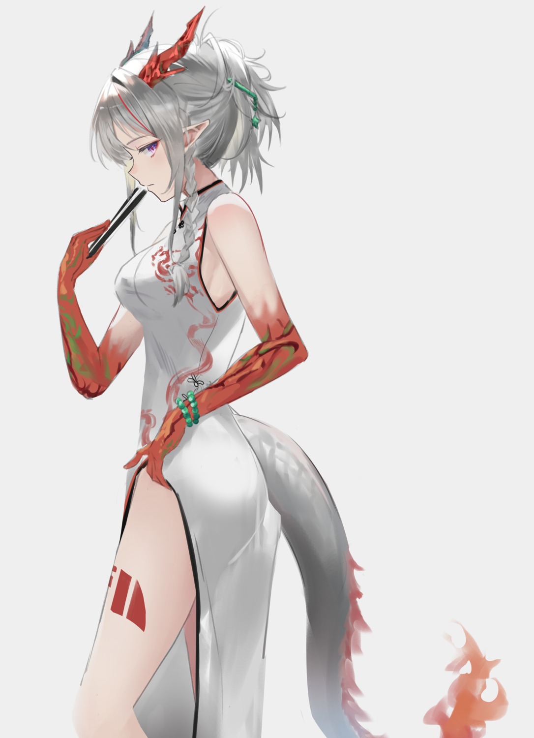 arknights ass chinadress horns jenmin12 nian_(arknights) pointy_ears tail tattoo