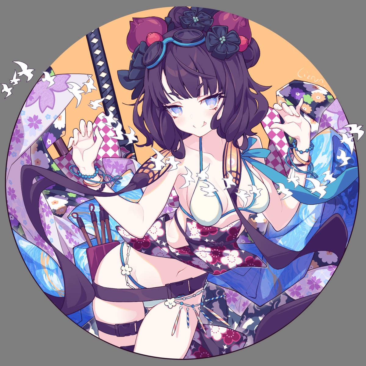 bikini fate/grand_order garter katsushika_hokusai_(fate) litsvn swimsuits sword weapon