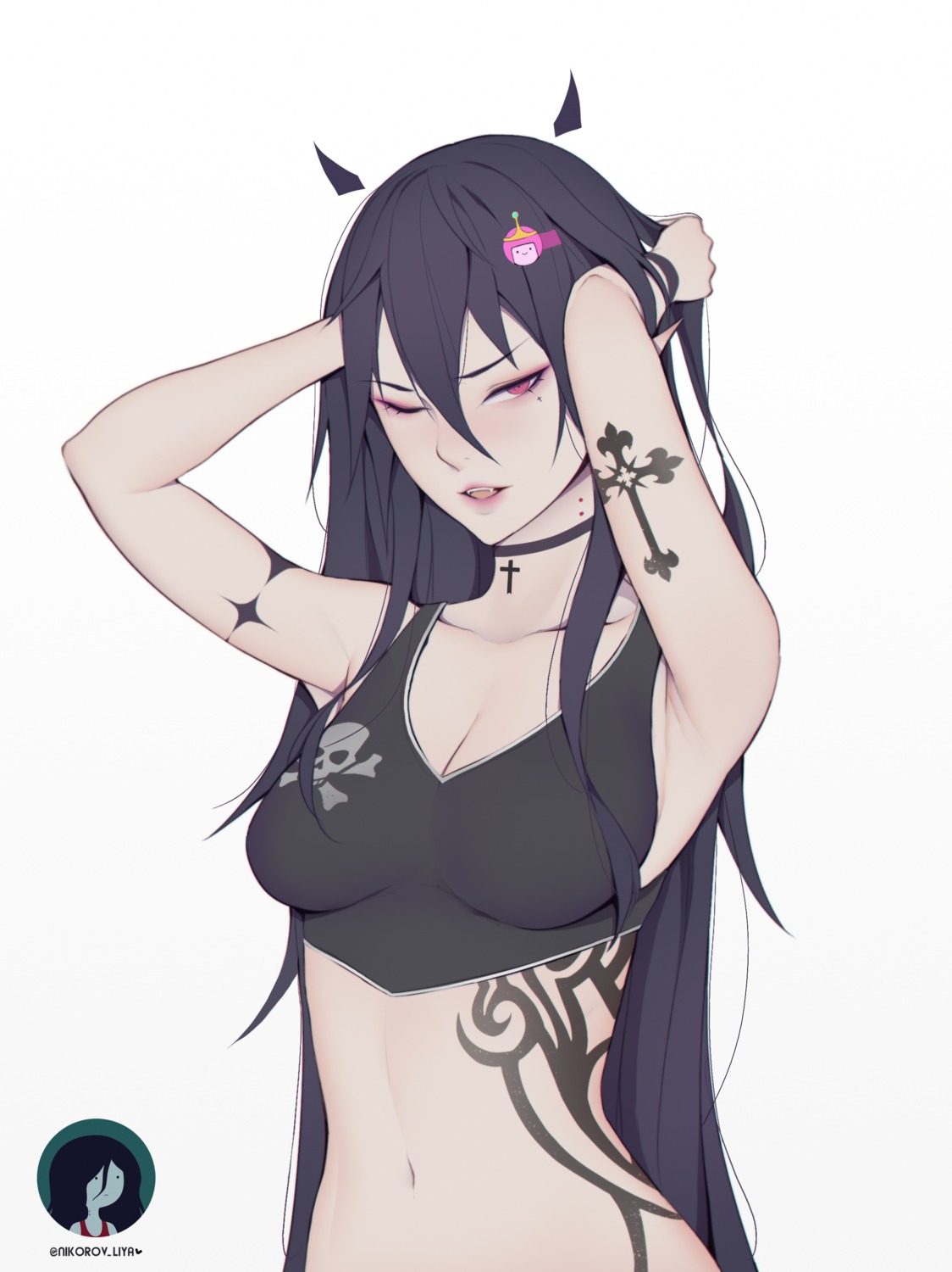 adventure_time cleavage horns liya_nikorov marceline_abadeer pointy_ears tattoo