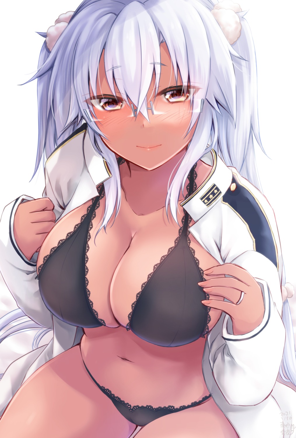 bra cameltoe kantai_collection mashiro_yukiya megane musashi_(kancolle) open_shirt pantsu uniform