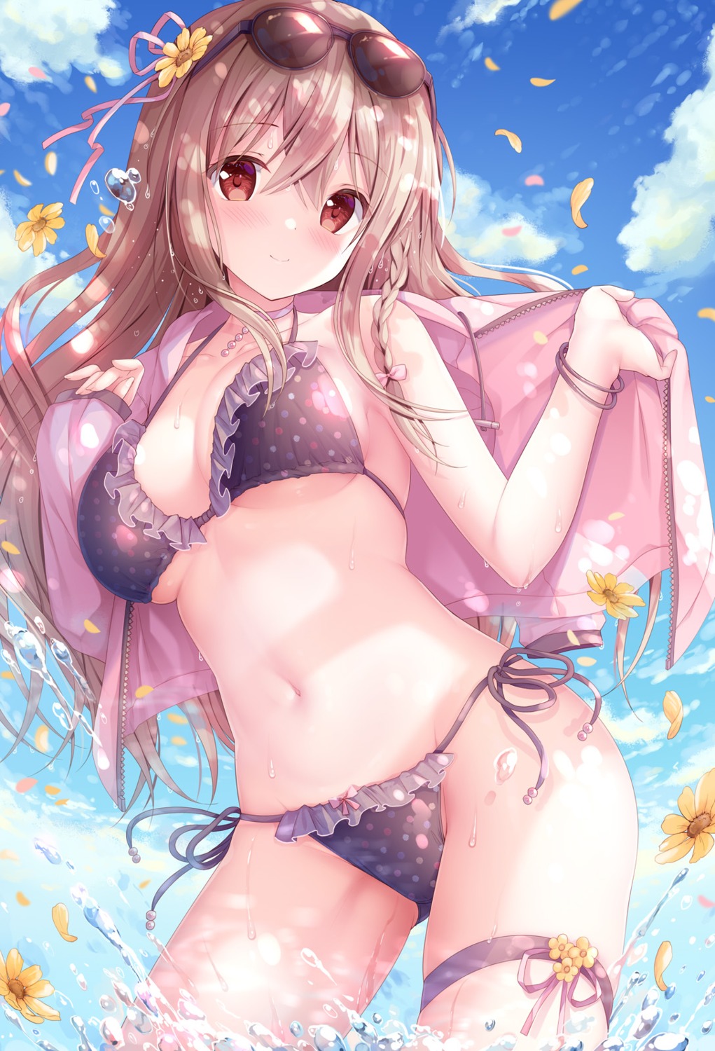 bikini garter maeda_shiori megane open_shirt swimsuits twinbox twinbox_school undressing wet