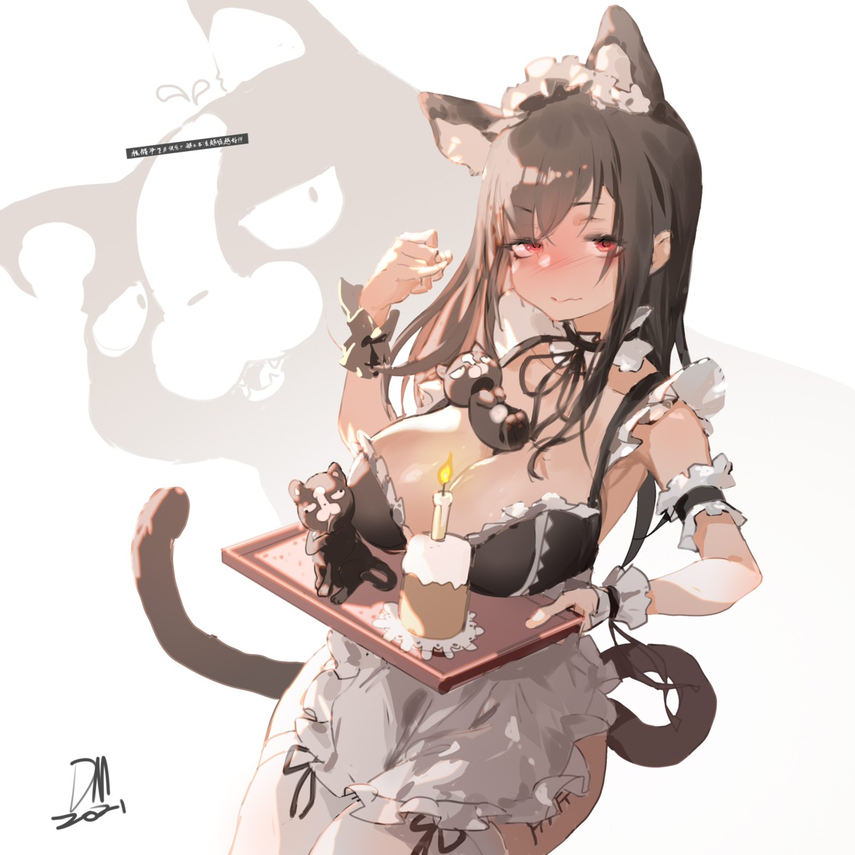 animal_ears cleavage dm_(dai_miao) maid nekomimi no_bra tail thighhighs