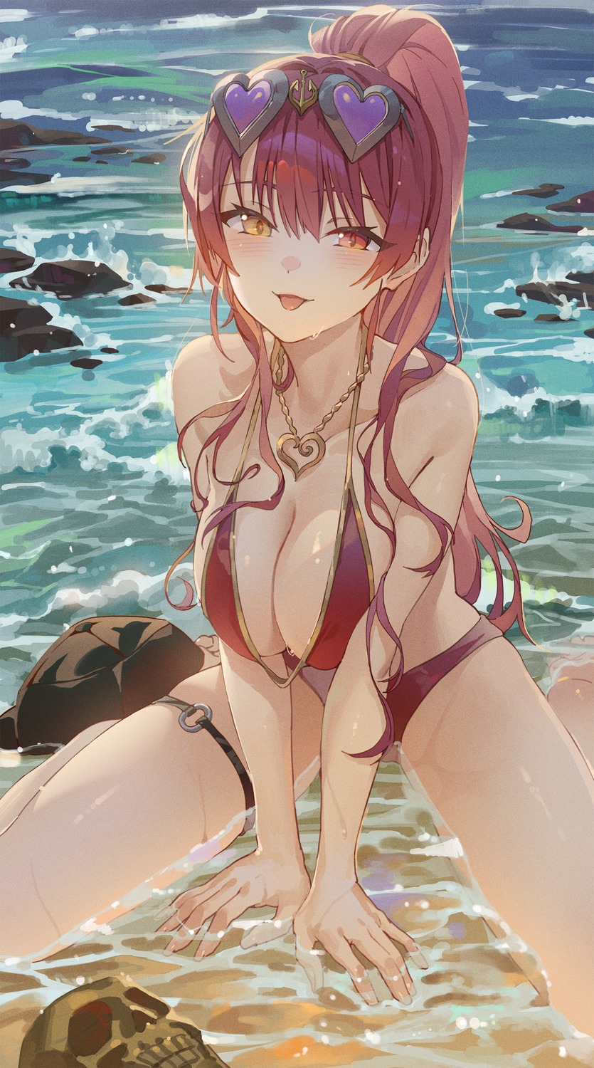 bikini garter heterochromia hololive hong houshou_marine megane swimsuits wet