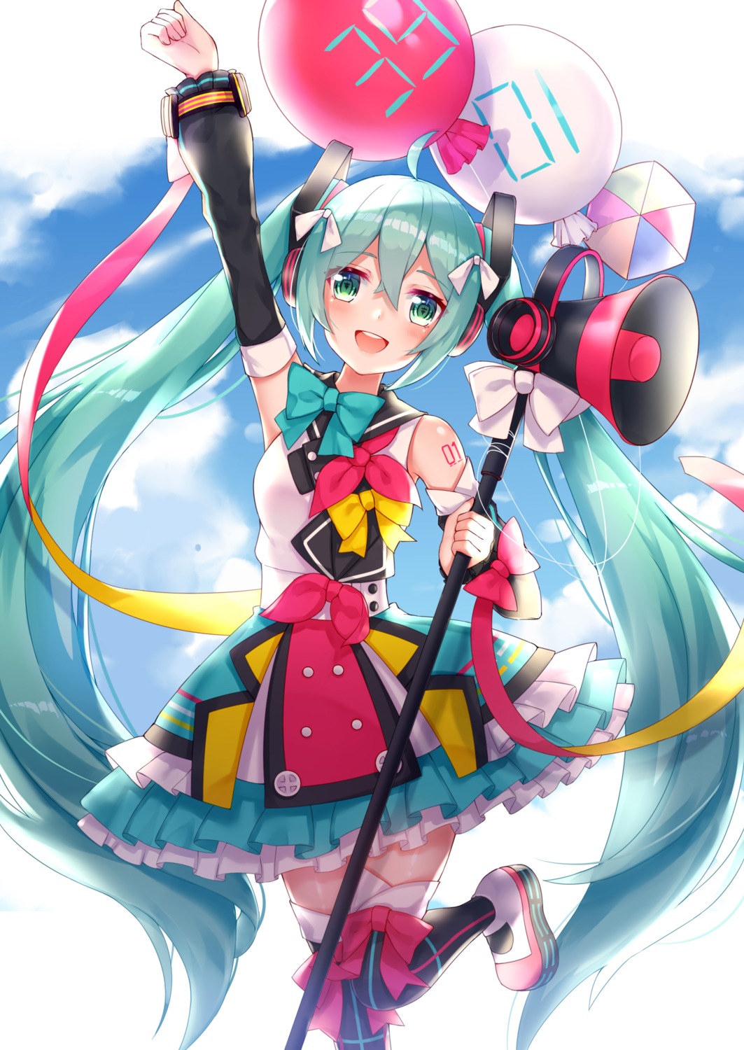 dress hatsune_miku headphones magical_mirai sll tattoo thighhighs vocaloid