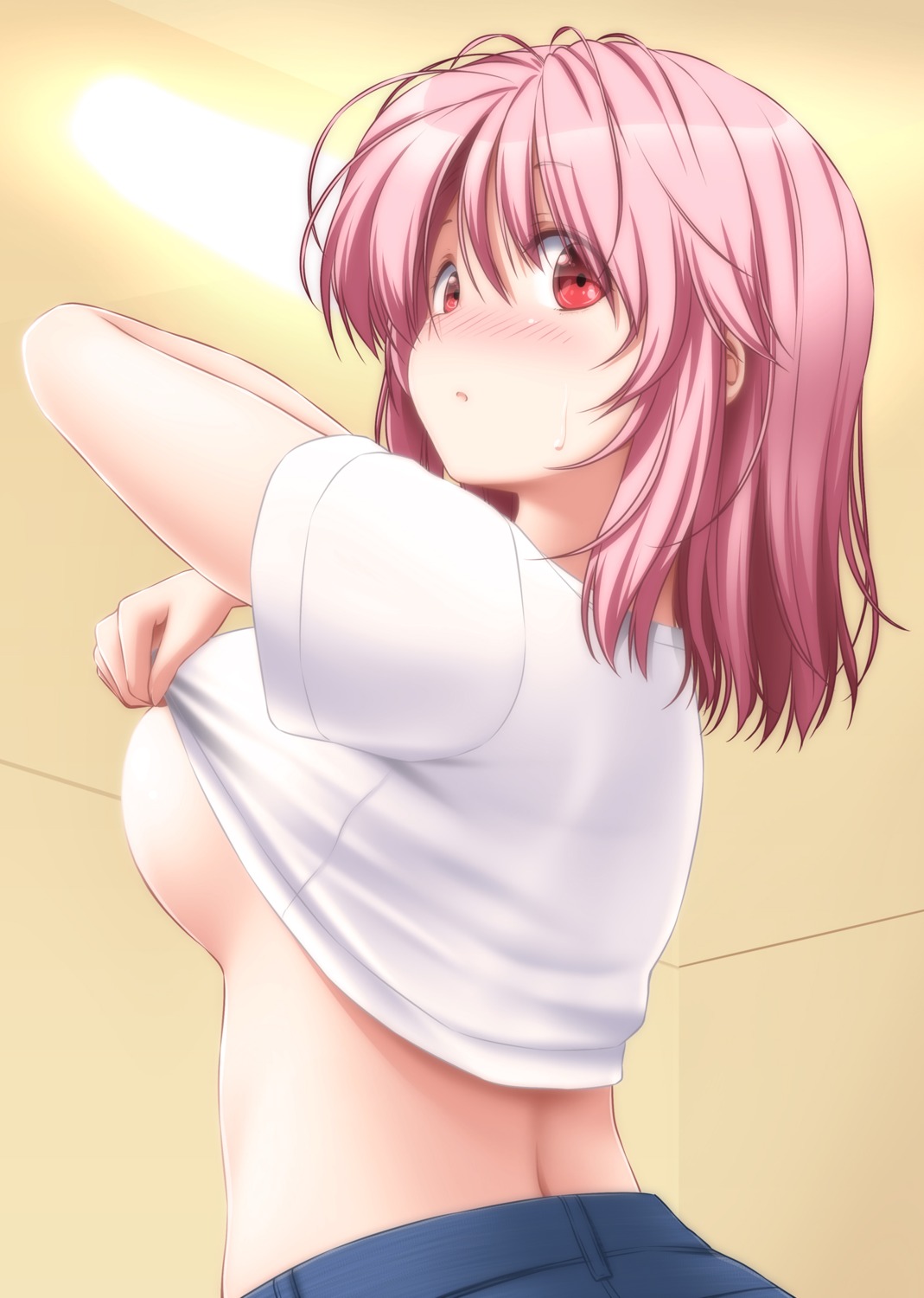 breasts no_bra nori_tamago saigyouji_yuyuko shirt_lift touhou undressing