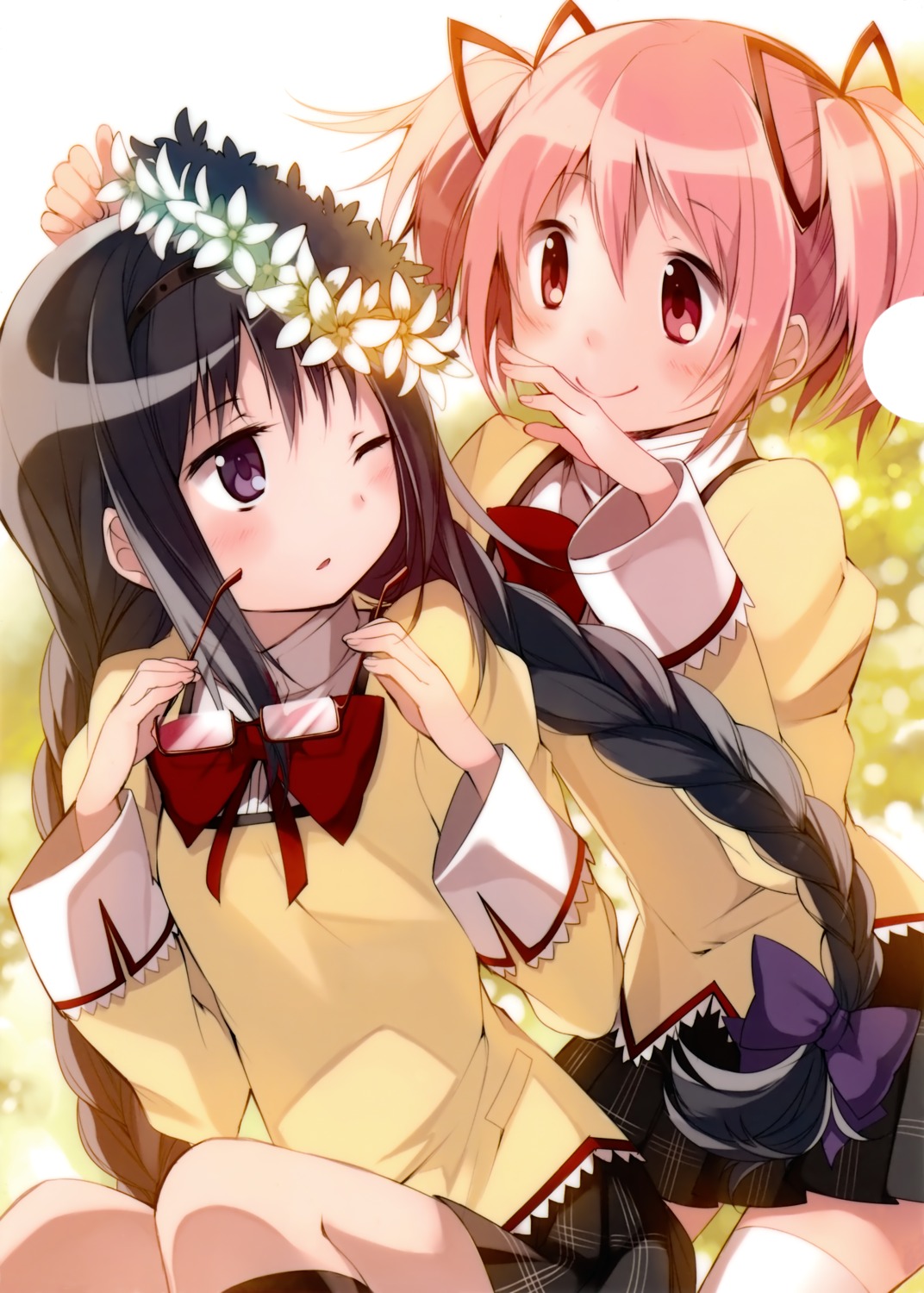 akemi_homura hanokage kaname_madoka mahou_shoujo_madoka_magica megane seifuku