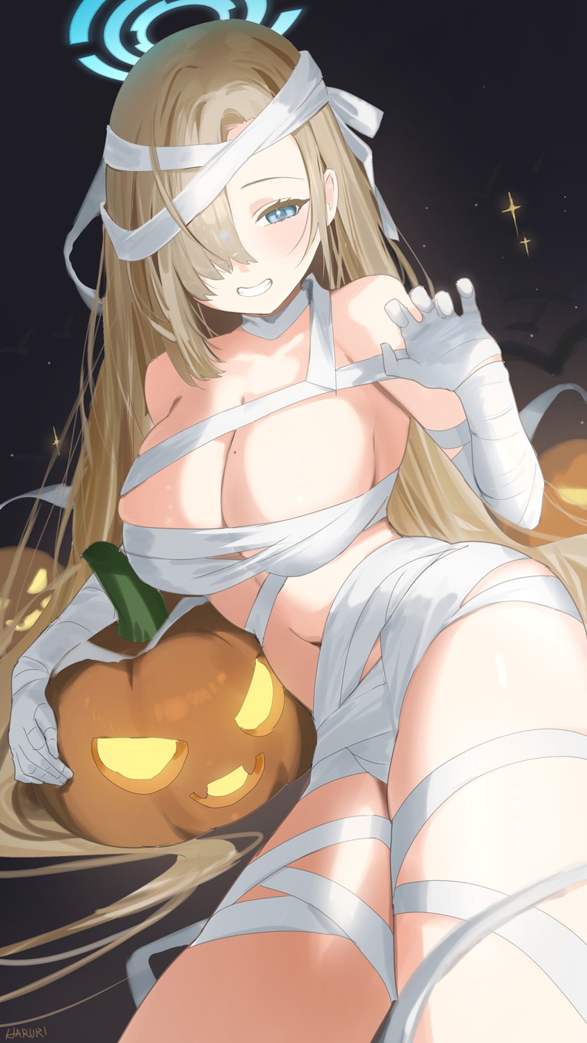 bandages blue_archive halloween halo haruri ichinose_asuna naked_ribbon