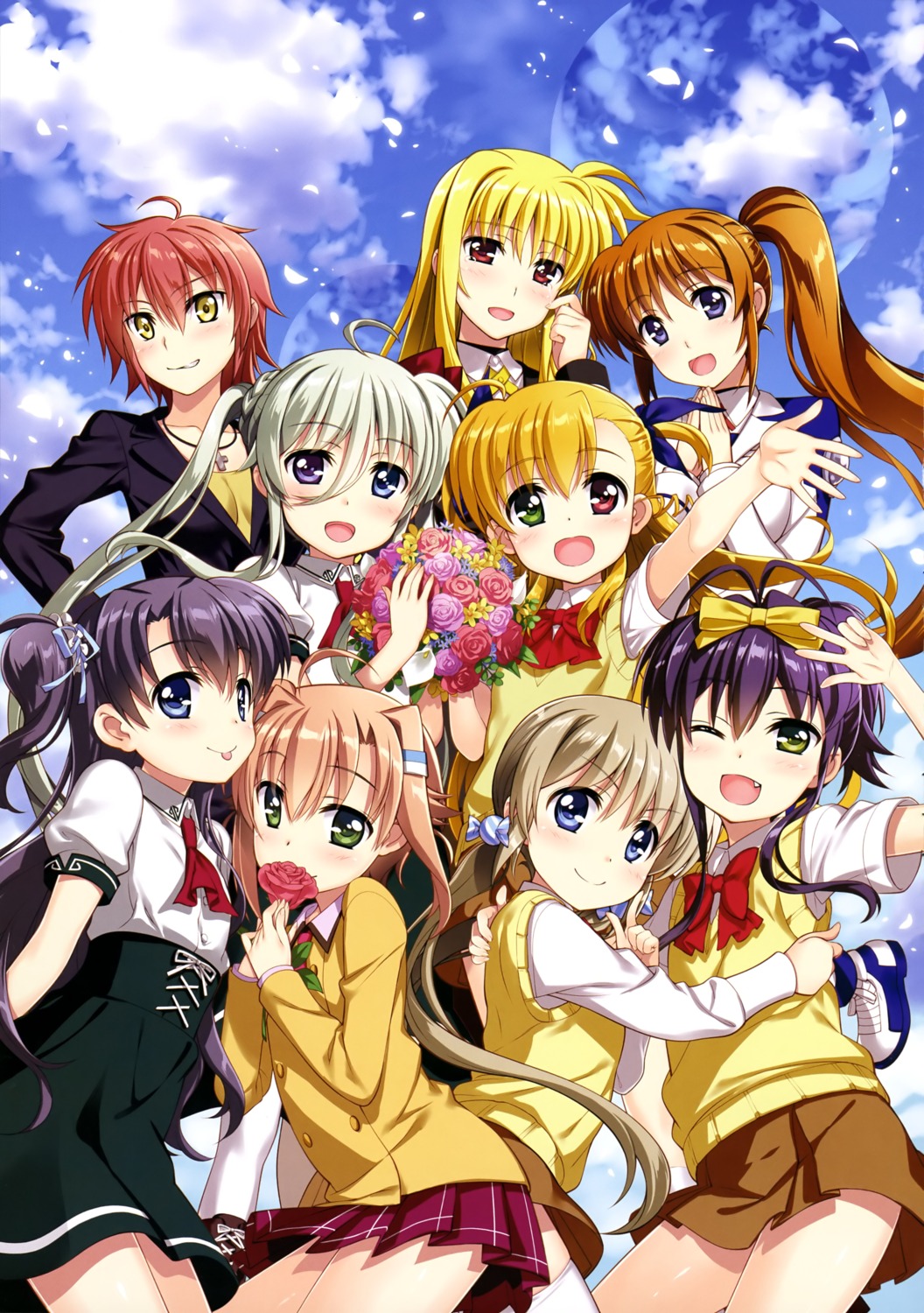 corona_timir dress einhart_stratos fate_testarossa fujima_takuya heterochromia mahou_shoujo_lyrical_nanoha mahou_shoujo_lyrical_nanoha_vivid miura_rinaldi nove rio_wezley seifuku sweater takamachi_nanoha thighhighs uniform vivio yumina_enclave