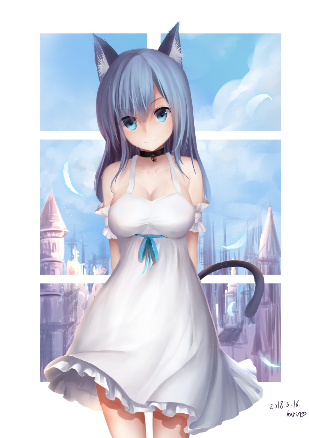 animal_ears cleavage dress karin_(fineyanny) nekomimi summer_dress tail