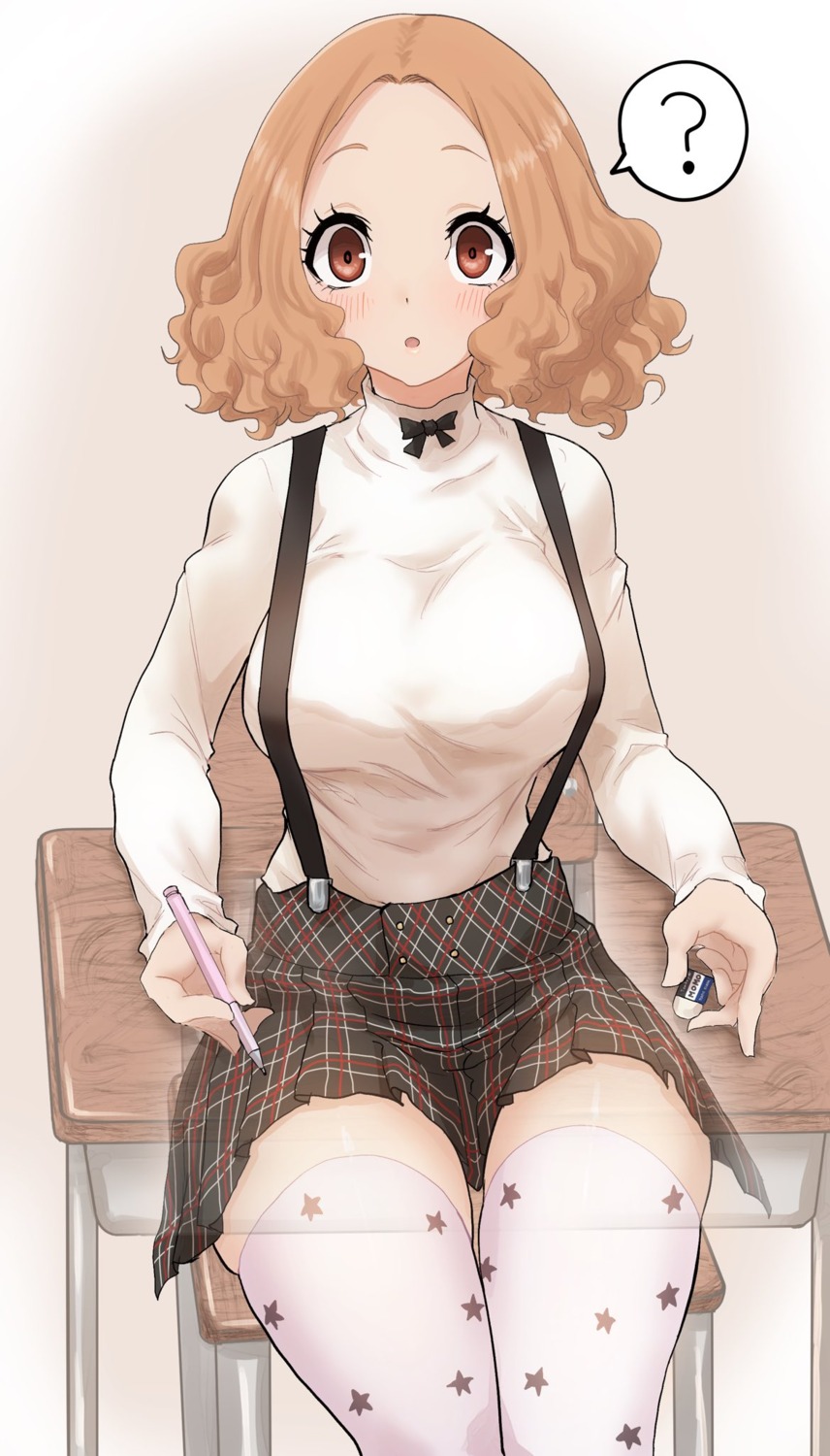 kurosususu okumura_haru persona_5 seifuku skirt_lift sweater thighhighs