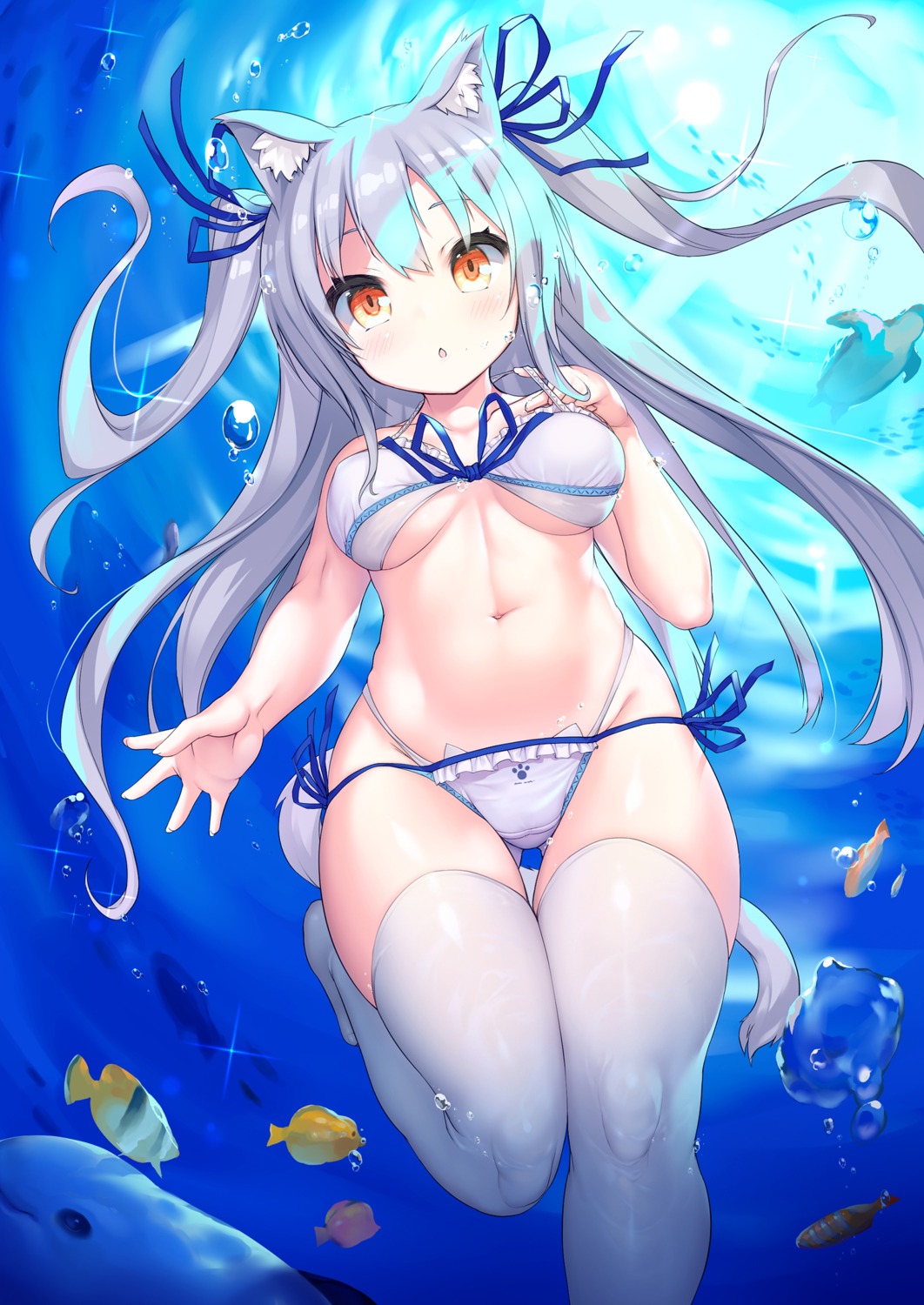 animal_ears bikini nekomimi ochinsama swimsuits tail thighhighs