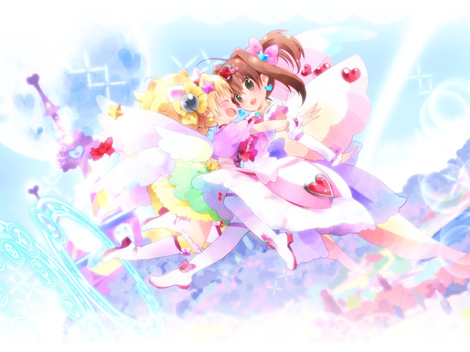 harepore jewelpet jewelpet_twinkle miria_marigold_mackenzie sakura_akari thighhighs wallpaper yuri