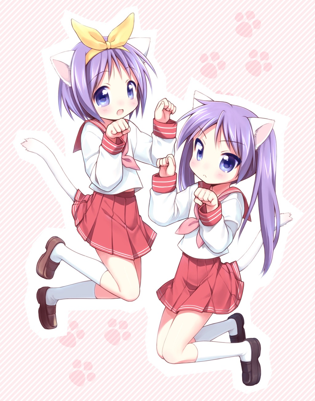 animal_ears hiiragi_kagami hiiragi_tsukasa lucky_star mani nekomimi seifuku tail