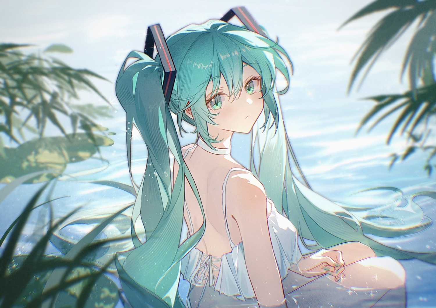 bikini_top cloudyman hatsune_miku swimsuits vocaloid wet