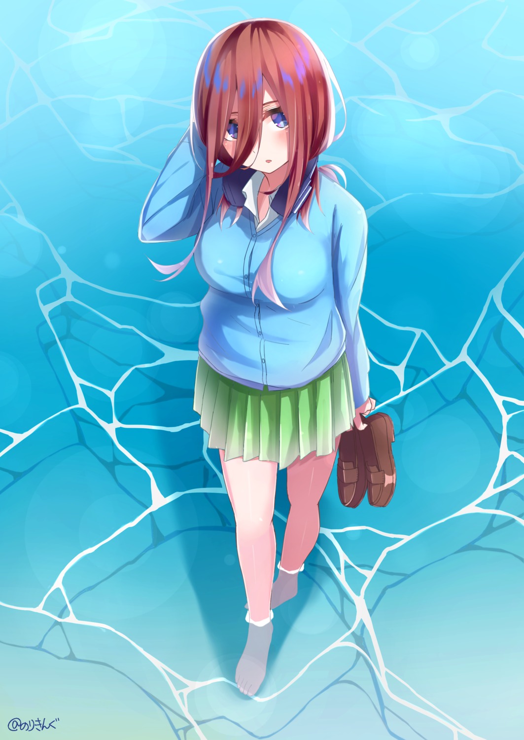 5-toubun_no_hanayome headphones honorikiti nakano_miku seifuku sweater wet