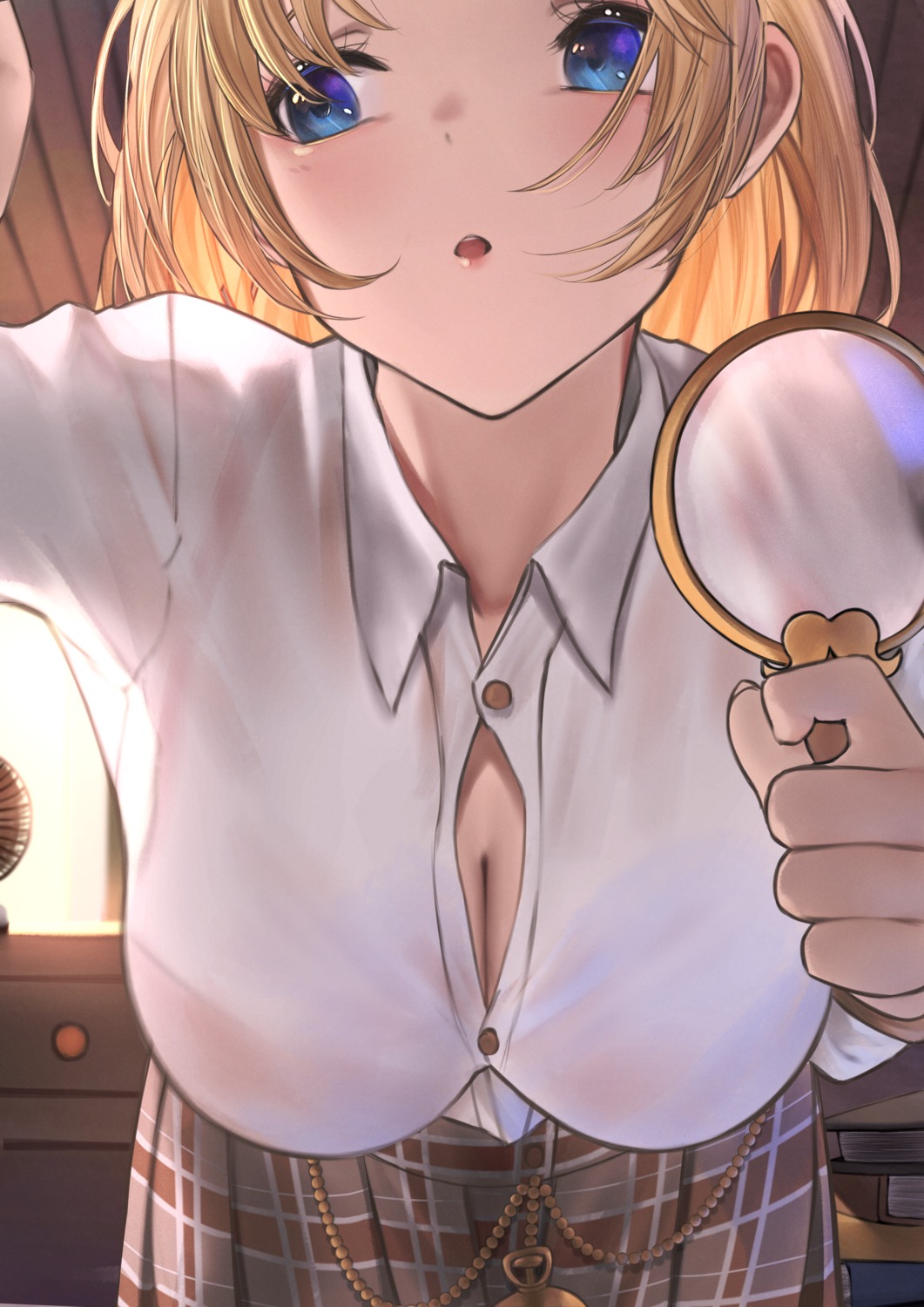 betabeet bra cleavage hololive hololive_english open_shirt see_through seifuku watson_amelia