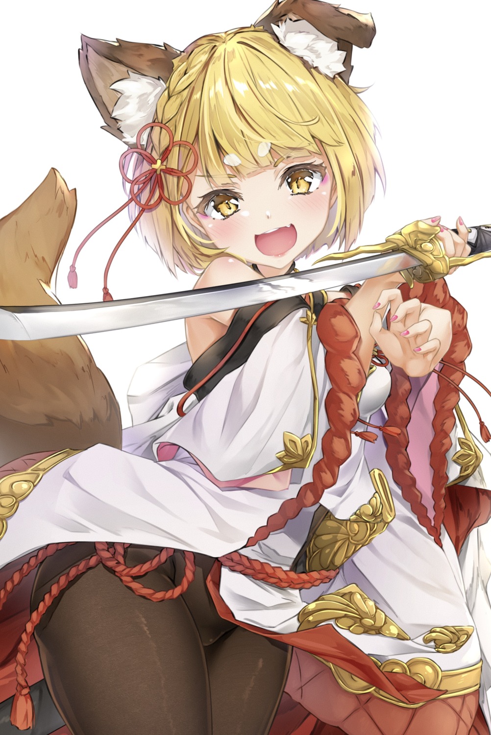 animal_ears granblue_fantasy hyouta_(yoneya) inumimi japanese_clothes pantyhose skirt_lift sword tail vajra_(granblue_fantasy)