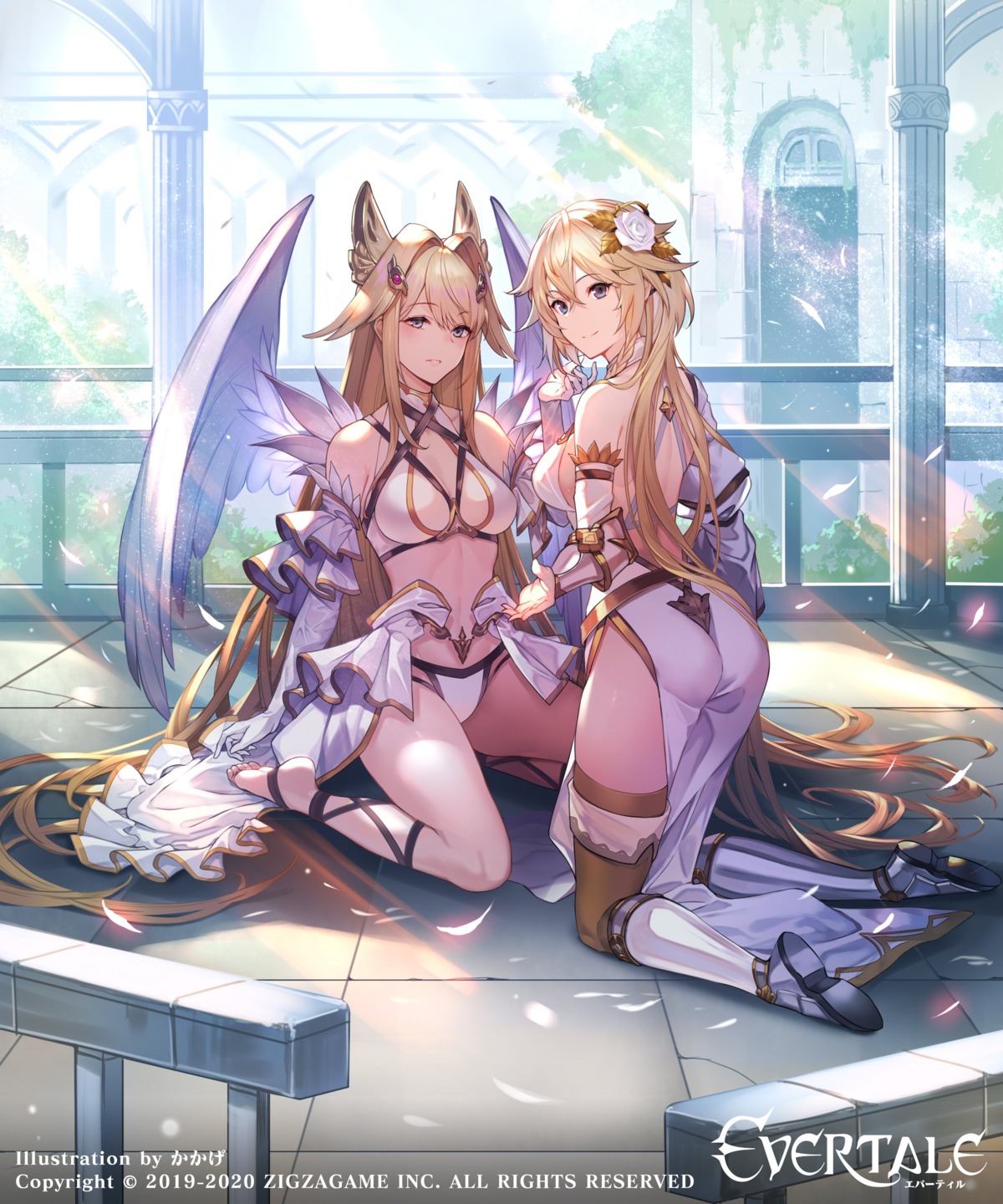 armor ass bikini_armor dress evertale heels jeanne_(evertale) kakage no_bra thighhighs wings