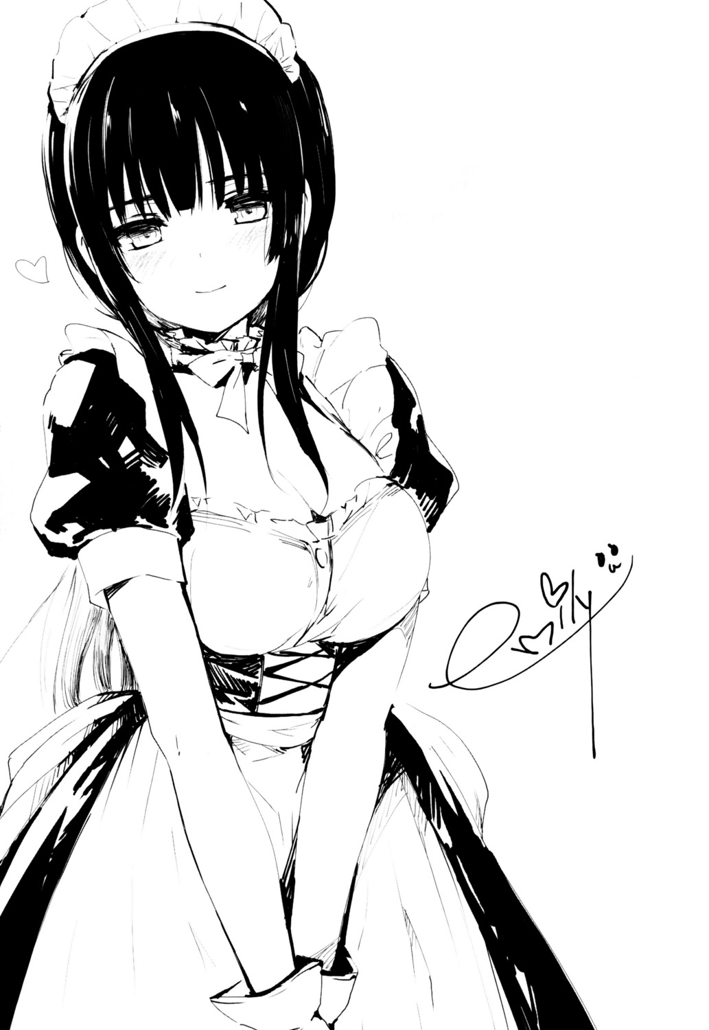 cleavage emily maid monochrome sketch