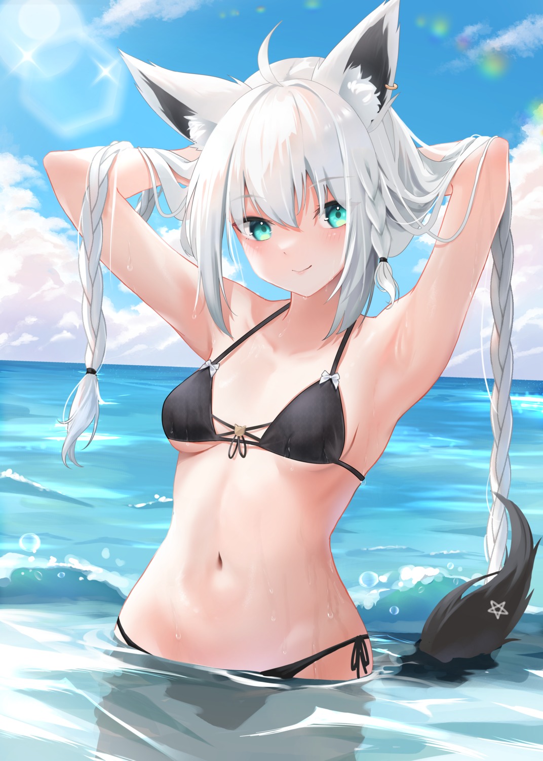 animal_ears bikini hololive hololive_gamers kitsune miaohik shirakami_fubuki swimsuits tail