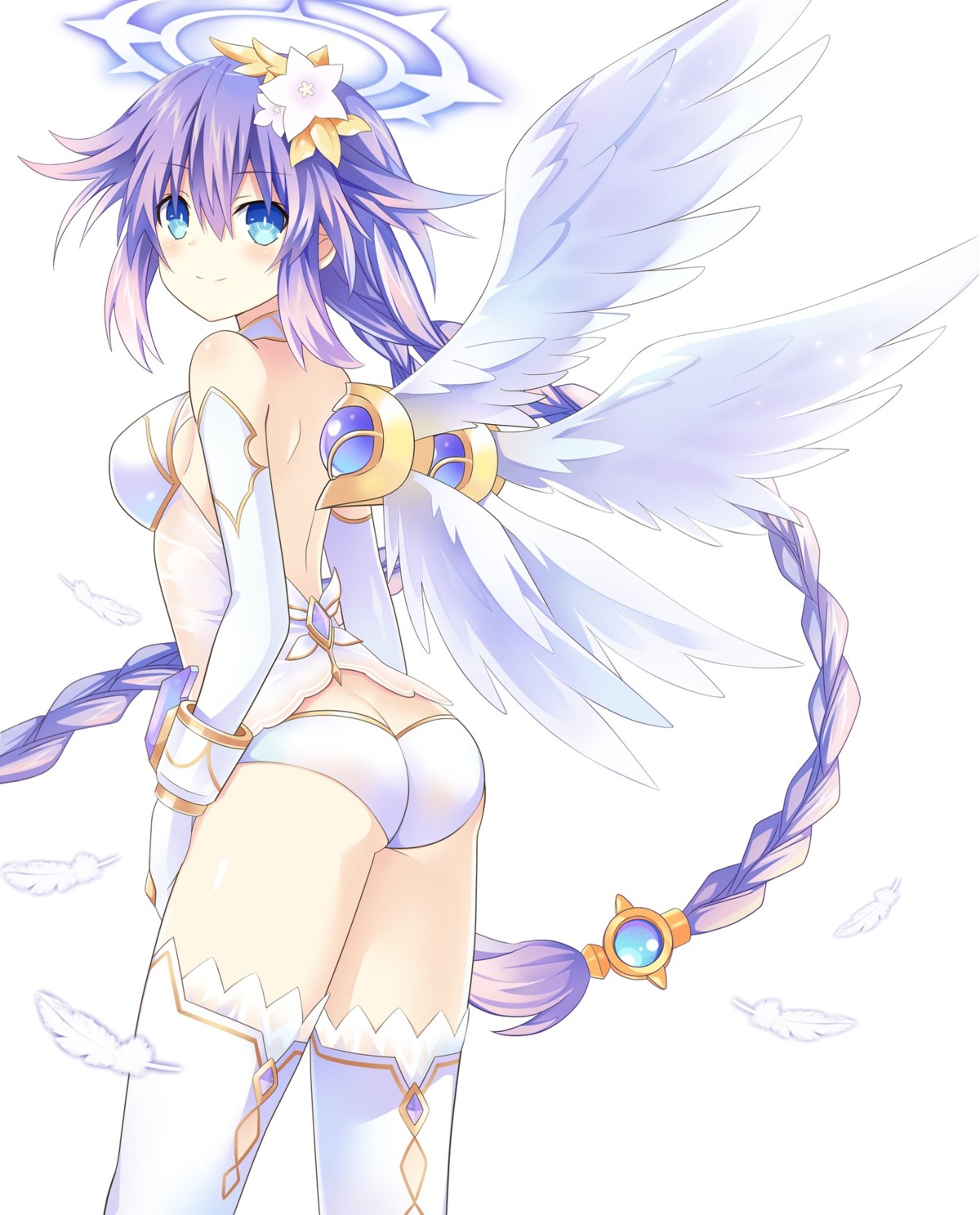angel ass choujigen_game_neptune four_goddesses_online:_cyber_dimension_neptune lingerie no_bra pantsu purple_heart see_through thighhighs wings zero_(ray_0805)