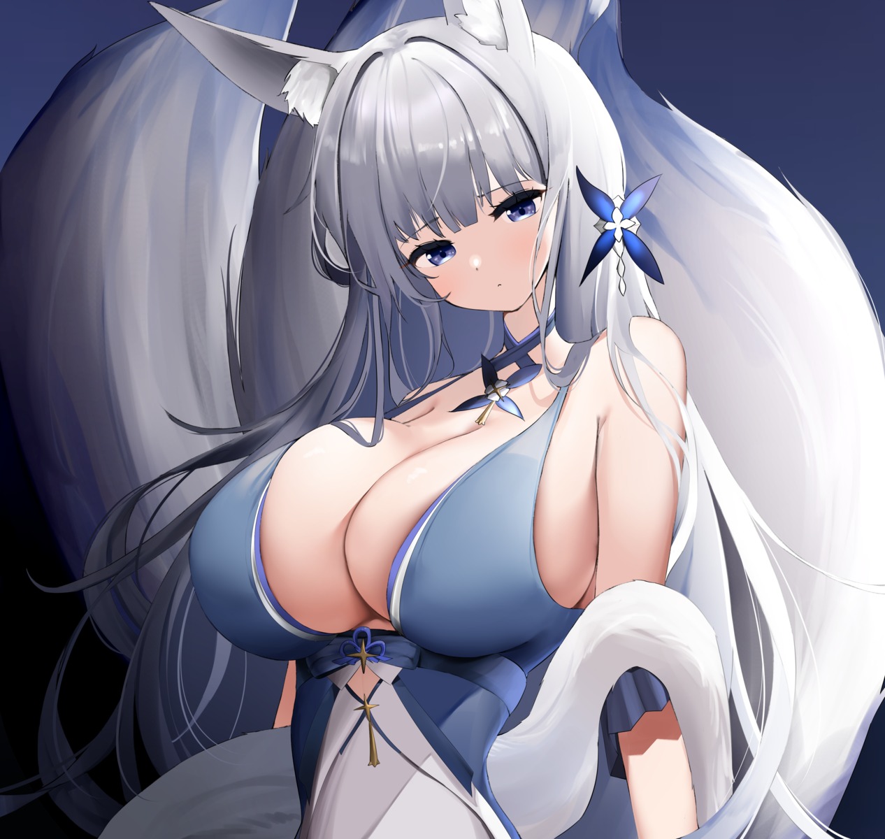 25l animal_ears azur_lane kitsune no_bra shinano_(azur_lane) tail