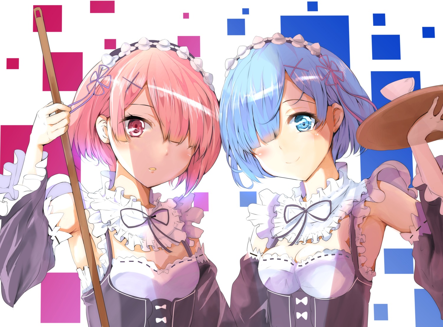 cleavage maid ram_(re_zero) re_zero_kara_hajimeru_isekai_seikatsu rem_(re_zero) velia