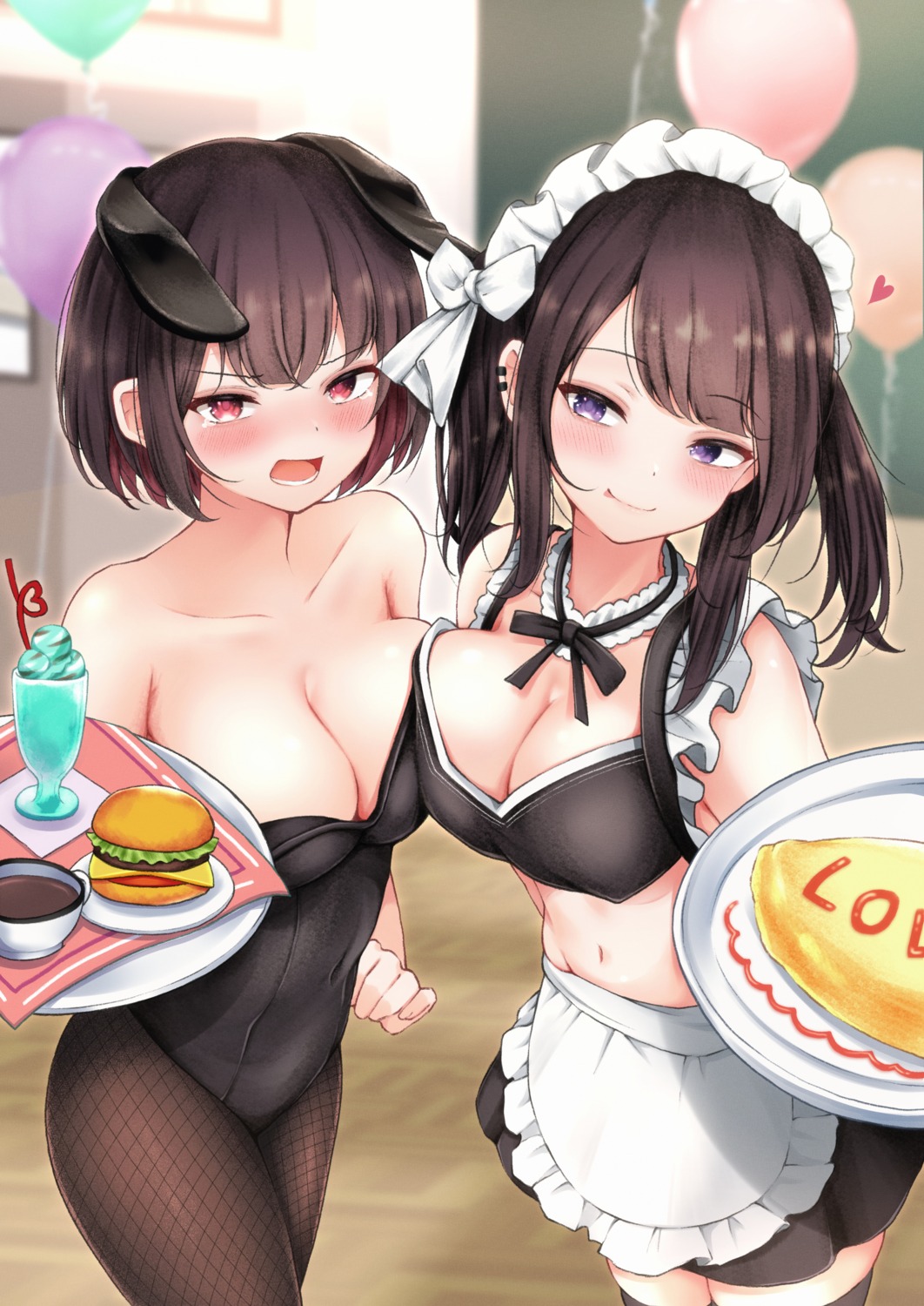 animal_ears bunny_ears bunny_girl fishnets kazanock maid no_bra pantyhose thighhighs waitress