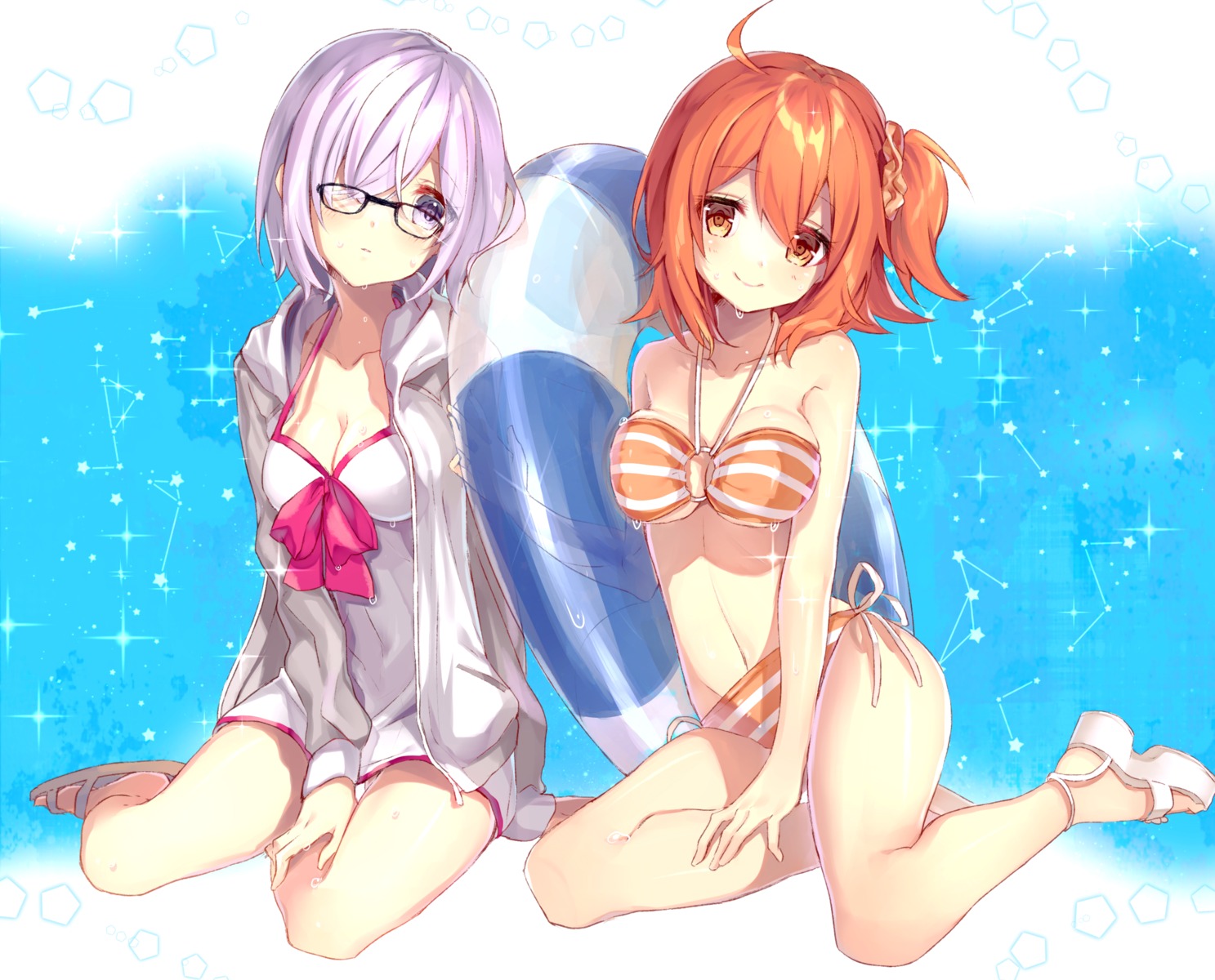 bikini fate/grand_order fujimaru_ritsuka_(female) heels mash_kyrielight megane swimsuits tyanotya wet