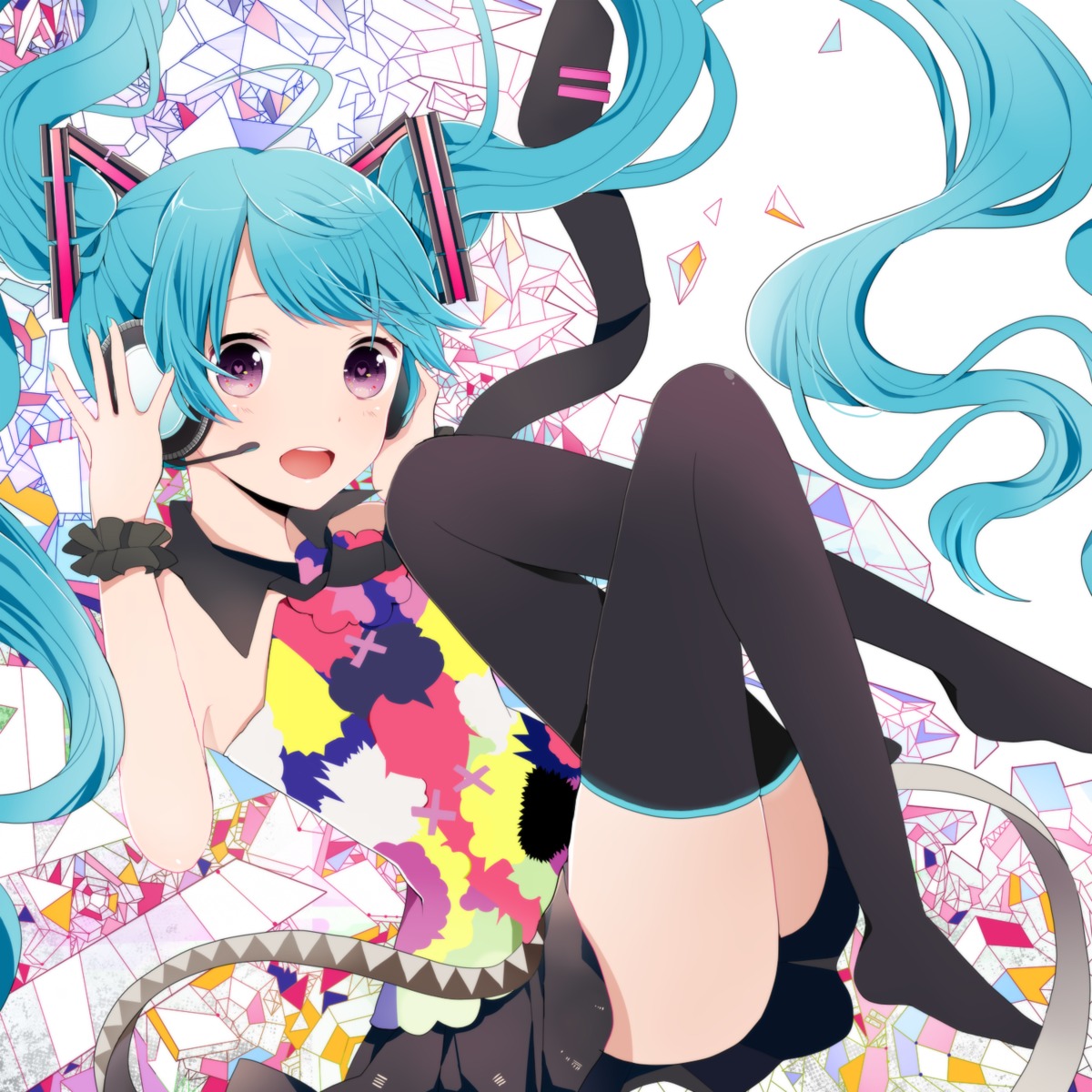 hatsune_miku headphones komine thighhighs vocaloid