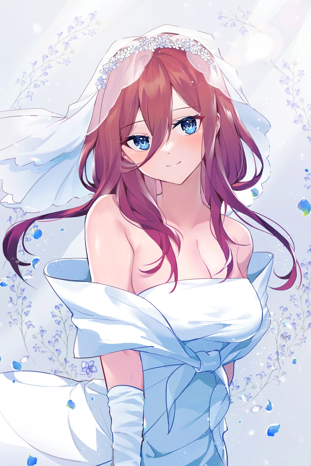 5-toubun_no_hanayome akitsuki_(oenothera) cleavage dress nakano_miku no_bra wedding_dress