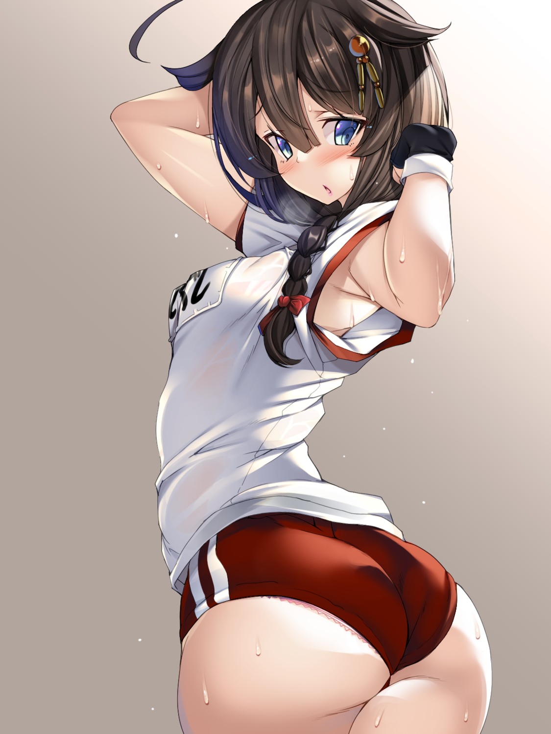 ass buruma gym_uniform kantai_collection see_through shigure_(kancolle) torisan wet_clothes