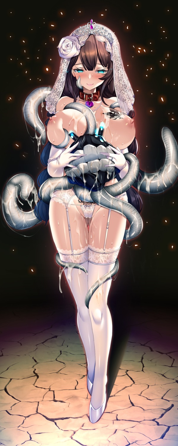 breast_grab cameltoe cum garter_belt kantai_collection nipples noshiro_(kancolle) pantsu see_through skirt_lift stockings tattoo tentacles thighhighs topless torisan